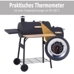 Outsunny® Smoker Grill BBQ Holzkohlengrill Grillwagen Mit 2 X Brennkammer Schornstein Schwarz 124 X 53 X 108 Cm -Grill Verkauf 11745402 4