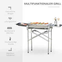 Outsunny Holzkohlegrill Grill BBQ Standgrill Holzkohle Kohlegrill Gartengrill, Edelstahl, Silber, 104 X 30 X 68 Cm -Grill Verkauf 3478381 4