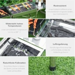 Outsunny Holzkohlegrill Grill BBQ Standgrill Holzkohle Kohlegrill Gartengrill, Edelstahl, Silber, 104 X 30 X 68 Cm -Grill Verkauf 3478381 5