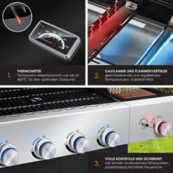 KESSER® Gasgrill Master BBQ Mit 800°C Infrarot & Grill-Thermometer, LED-Beleuchtung , Keramik 4+1 Brenner Aus Edelstahl XXL Grillwagen Grill, Seitenkocher, 5-11 KG Gasflasche Piezozündung, Schwarz -Grill Verkauf 58092866 5