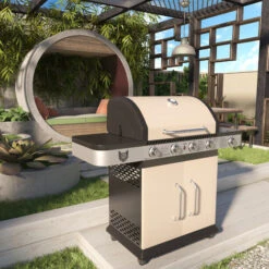 No Name BBQ Chief Gasgrill Creme - 4 Brenner Aus Edelstahl, Mit Seitenbrenner, Deckel, Thermometer, Rollen, Für Camping/Balkon/Garten, 13,3 Kw, Gusseisen Grillrost - Grill, Grillwagen, Grillstation -Grill Verkauf 96761195 4