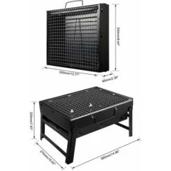 Grill, Zusammenklappbarer Tragbarer Holzkohlegrill F��r Den Auenbereich, Edelstahl, Rauchgrill F��r Picknick, Garten, Terrasse, Camping, Reisen, Geeignet F��r 2�C5 Personen (36 X 29 X 7,5 Cm) -Grill Verkauf 97093855 3