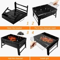 Grill, Zusammenklappbarer Tragbarer Holzkohlegrill F��r Den Auenbereich, Edelstahl, Rauchgrill F��r Picknick, Garten, Terrasse, Camping, Reisen, Geeignet F��r 2�C5 Personen (36 X 29 X 7,5 Cm) -Grill Verkauf 97093855 4